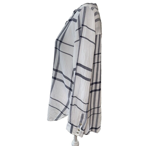 Liverpool Blue White Plaid Split Neck Long Sleeve Lightweight Blouse Size L - Picture 3 of 16